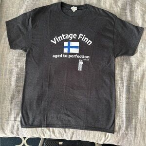 Grey T-shirt with Slogan ‘Vintage Finn Aged to Perfection’ Size L NWT